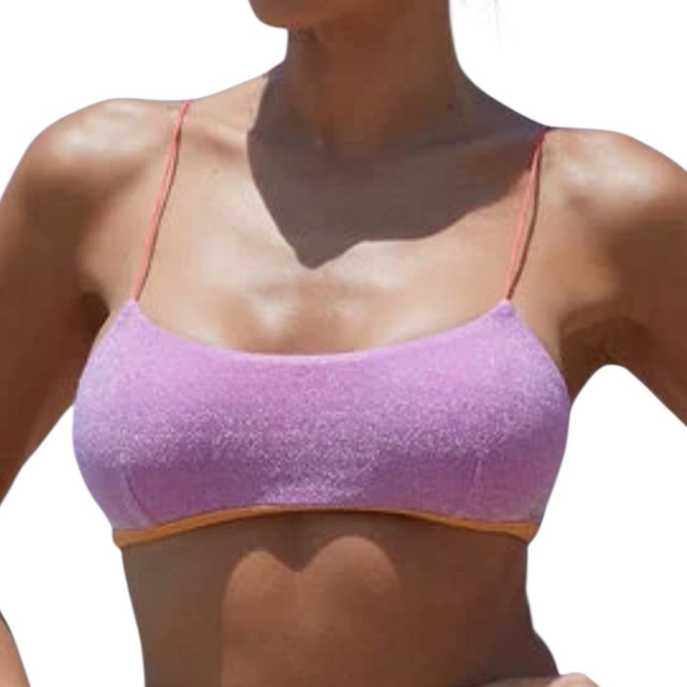 Free People It's Now Cool Lurex Colorblock Cropped Bikini Top. Size Medium. NWT